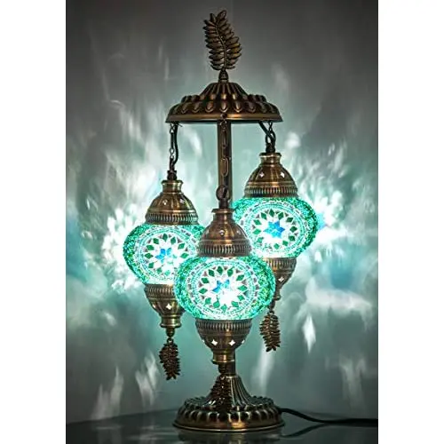 LaModaHome 2020 Stunning 3 Globe English Moroccan Bohemian Table Desk Bedside Night Lamp Light Lampshade with North American Plu