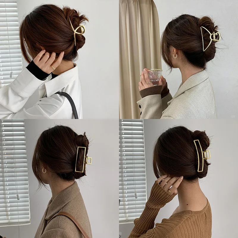 Kobiety moda złoto z dziurką geometryczne klamra do włosów zapinka do włosów w stylu Retro Barrette włosów kraba spinki do włosów z pałąkiem na