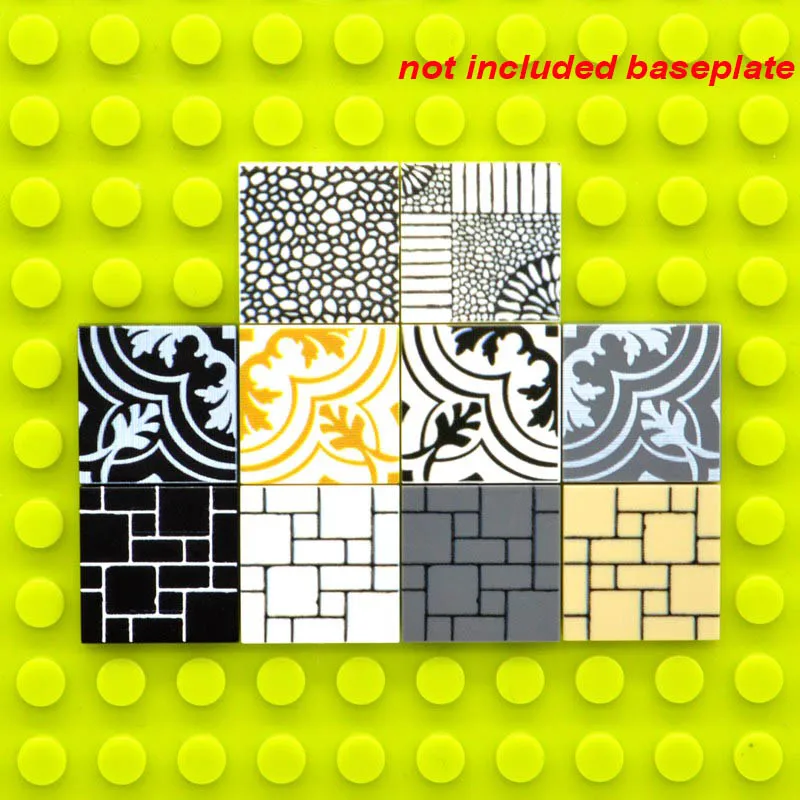 Custom Printed Brick Tiles Decorated Detailed Block Floor wall 2*2 MOC City Construction Building Toys 20PCs/lot