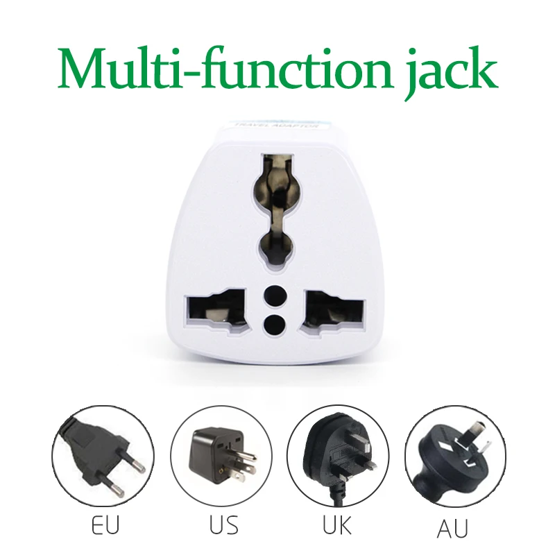 Adaptador de enchufe Universal de 3 pines para viajes, toma de corriente multifunción para Reino Unido, EE. UU., UE, AU, Sudáfrica, India, 1 unidad