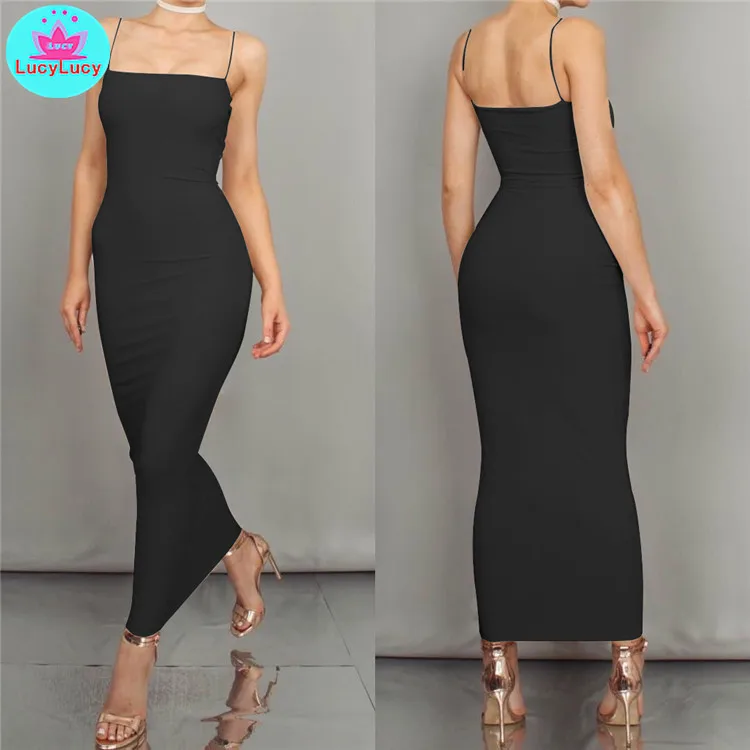 European and American women\'s summer new sexy slim tight solid color long dress Sleeveless Sheath Cotton