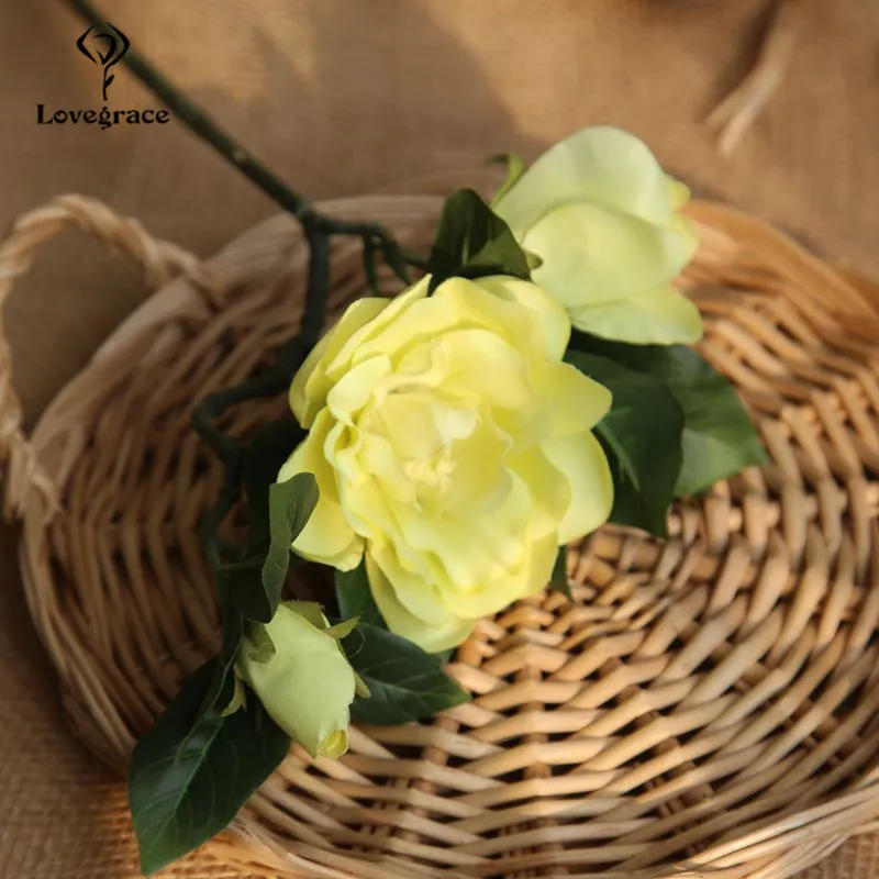 Fleur artificielle de gardénia, 1 branche, 3 têtes, pivoine en soie, faite à la main, fausse fleur de mariée, décoration de mariage, de bureau à domicile