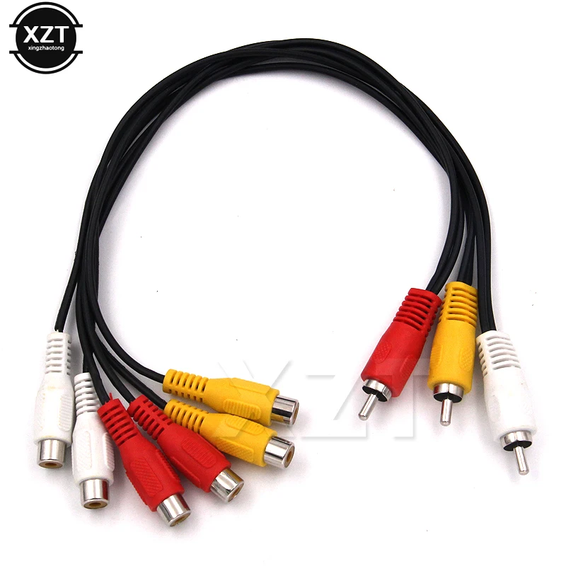 New 3 RCA Male To 6 RCA Female Plug Splitter Audio Video Adapter AV Cable For TV DVD Player Video Splitter HD-TV RCA Cable