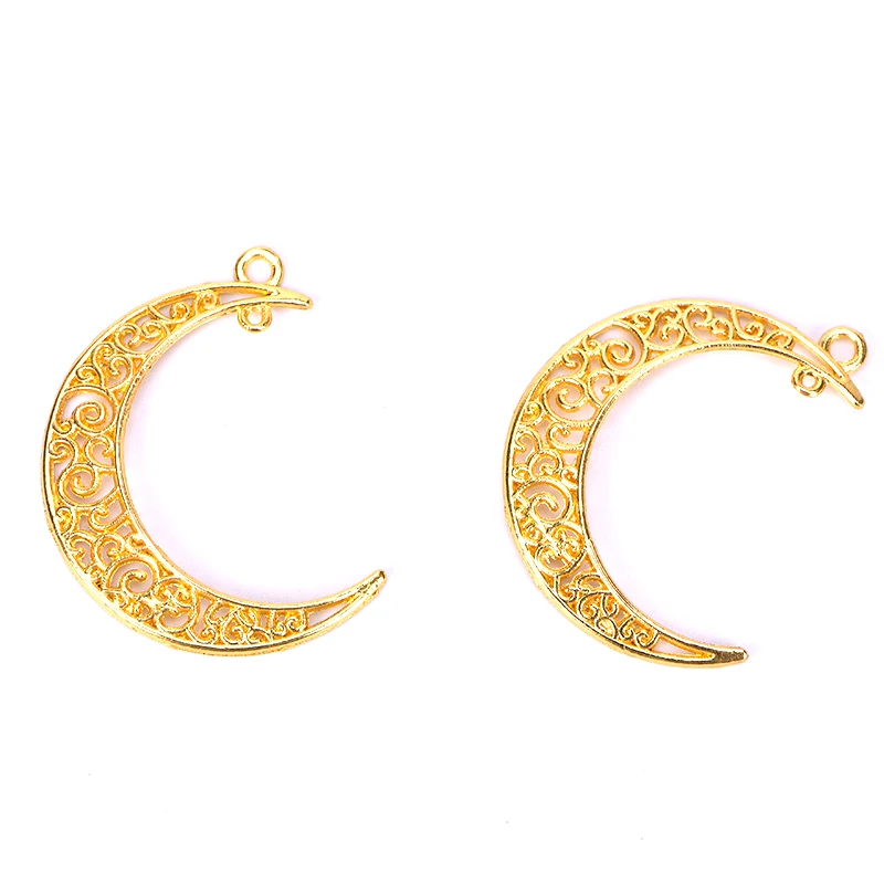 10pcs Filigree Hollow Moon Charms Alloy Metal Colar Lua Crescente Pendants Connectors DIY Jewelry Making Handmade Craft Findings