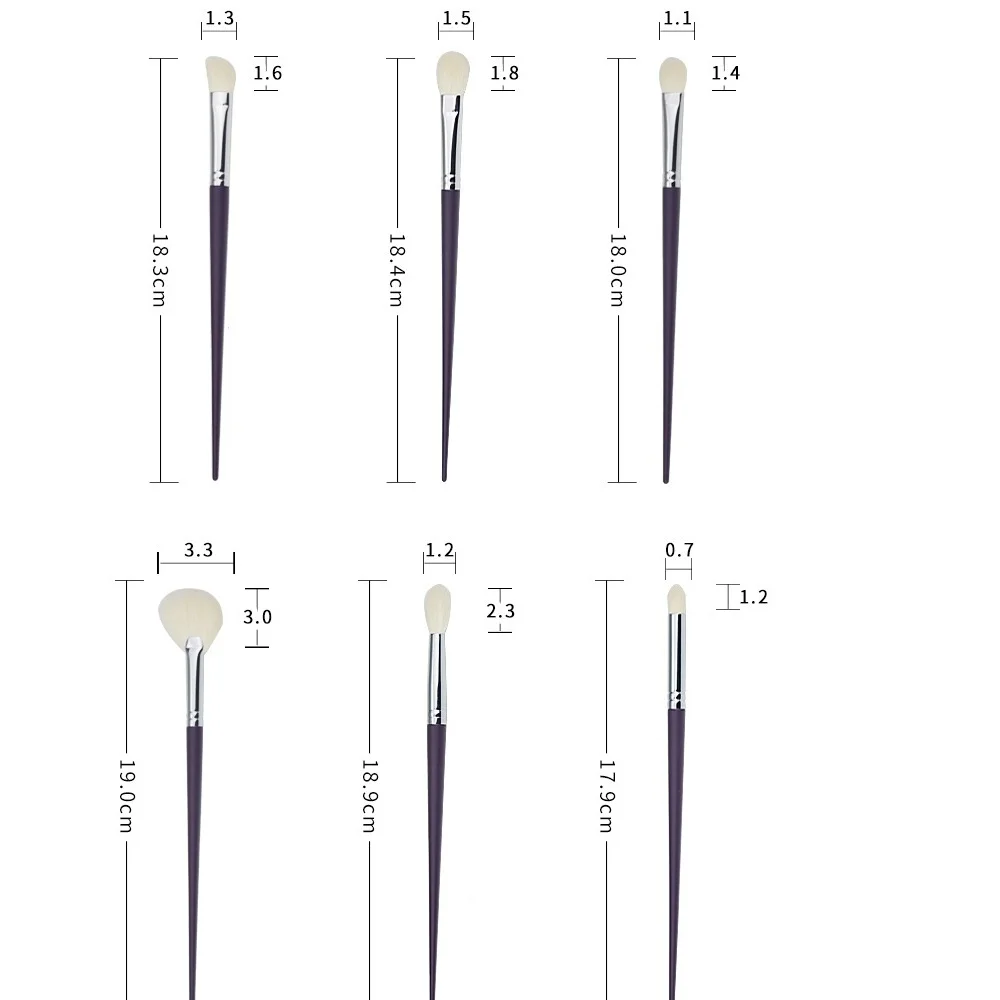 6 pçs cabelo de cabra conjunto de escova de maquiagem de olho kit escova de olho roxo lidar com cerdas brancas sombra de olho noseshade sobrancelha conjunto de escova de olho