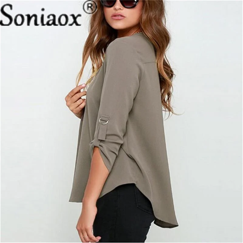 Women\'s Blouse Long Sleeve V-Neck Chiffon Blouses 2021 Ladies Casual Loose Shirt Feminina Blusas Camisas Femme Tops