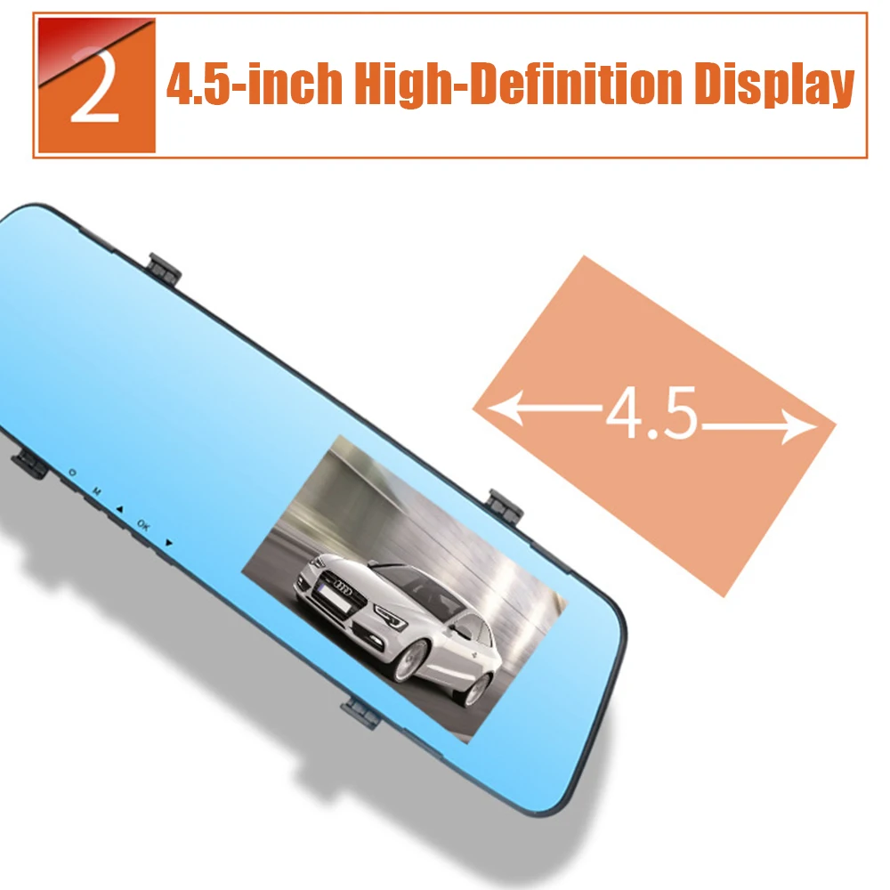 Full HD Cycle Recording 4.3 Inch Mirror Dashcam Rear View Dual Lens 1080P&480P Reversing Image Car DVR Dash Camera