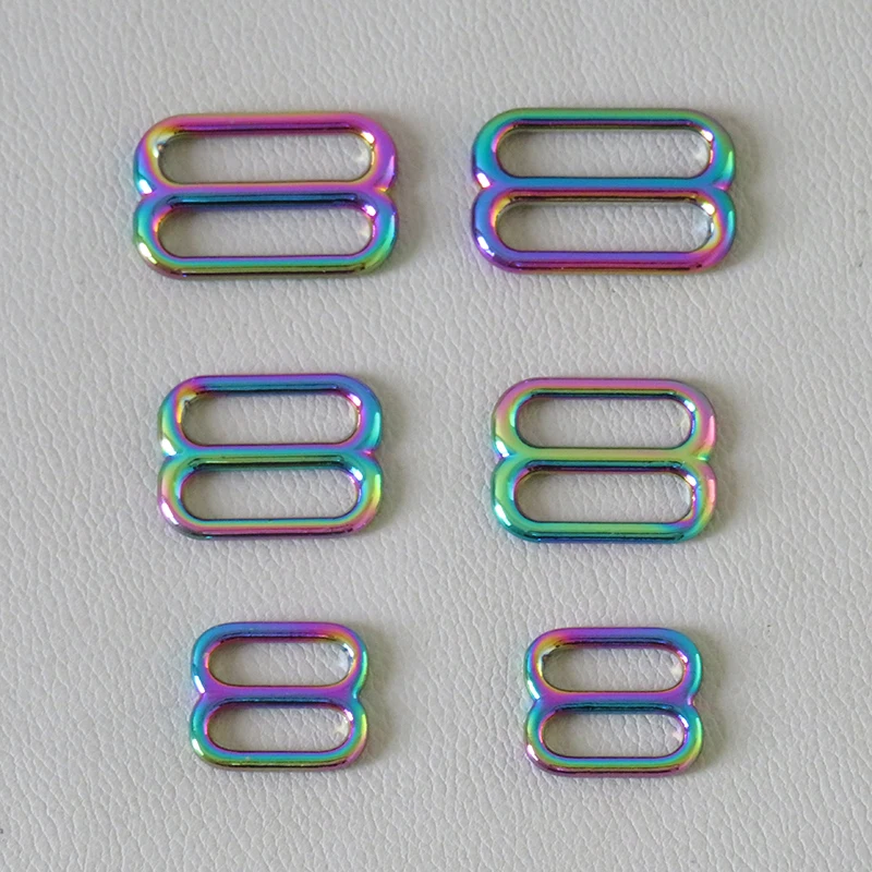 1Pcs Rainbow Metal Hardware Tri Glide Adjuster Slider For Bag Straps Belt Loop Cat Dog Collar Harness Clasp Sewing DIY Accessory