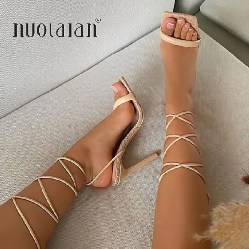 2021 Summer Pumps New Sexy Gladiator Sandals Shoes Women Sexy High Heels Open Toe Sandal Lady Ankle Strap Pump Shoes Size 35-42