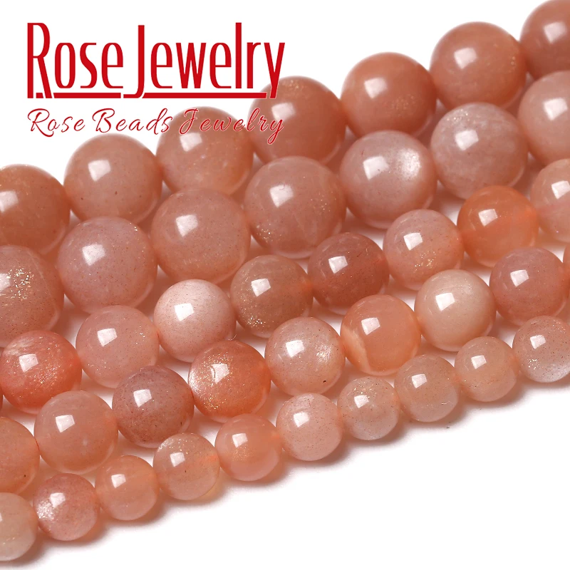 7A Natural Sunstone Beads Orange Moonstone Quartz Round Loose Beads For Jewelry Making DIY Bracelets Accessories 4 6 8 10 12mm