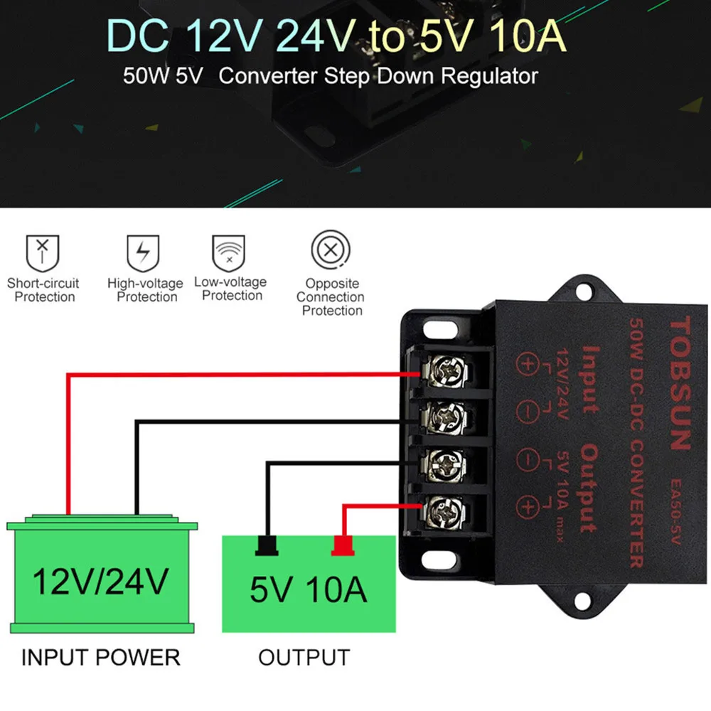 12V 24V to 5V 10A 50W DC DC Converter Transformer Voltage Regulator Reducer Step Down Buck Module Car Solar TV LED Power Supply