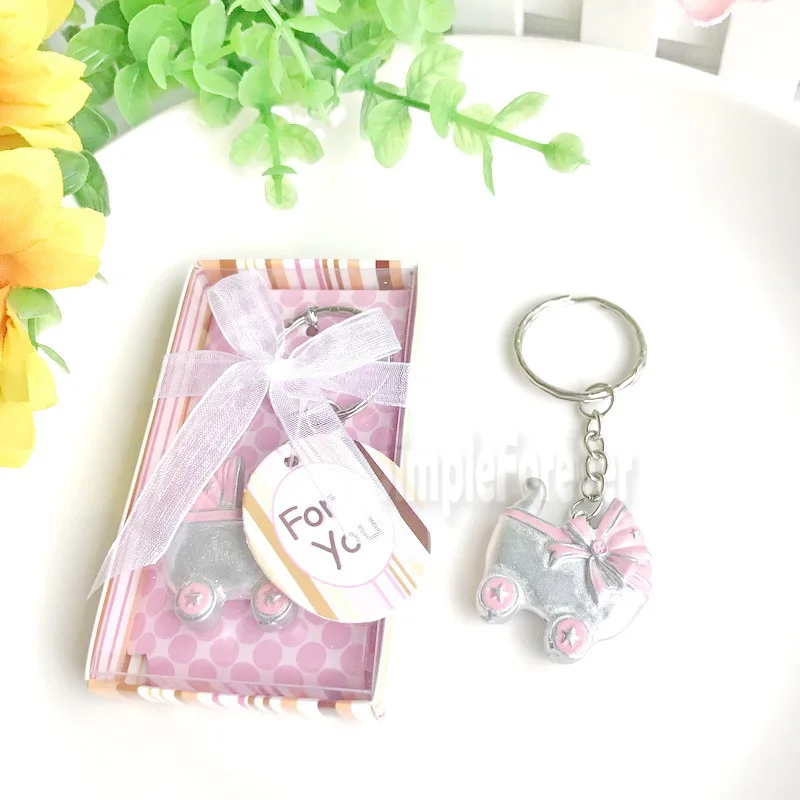 Wholesale 50pcs Baby Carriage Key Ring Favors Baby Shower Baptism Party Keepsake Birthday Keychain Gifts