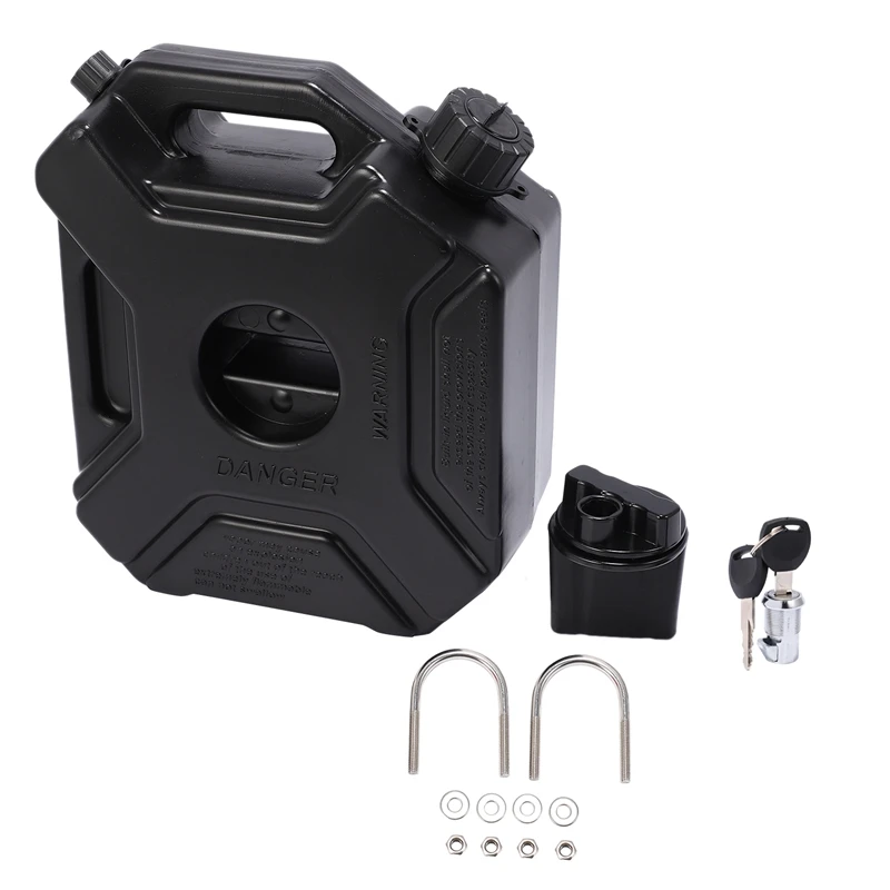 5L Liters Black Fuel Tank Can Car Motorcycle Spare Petrol Oil Tank Backup Jerrycan Fuel-Jugs Canister with Lock & Key