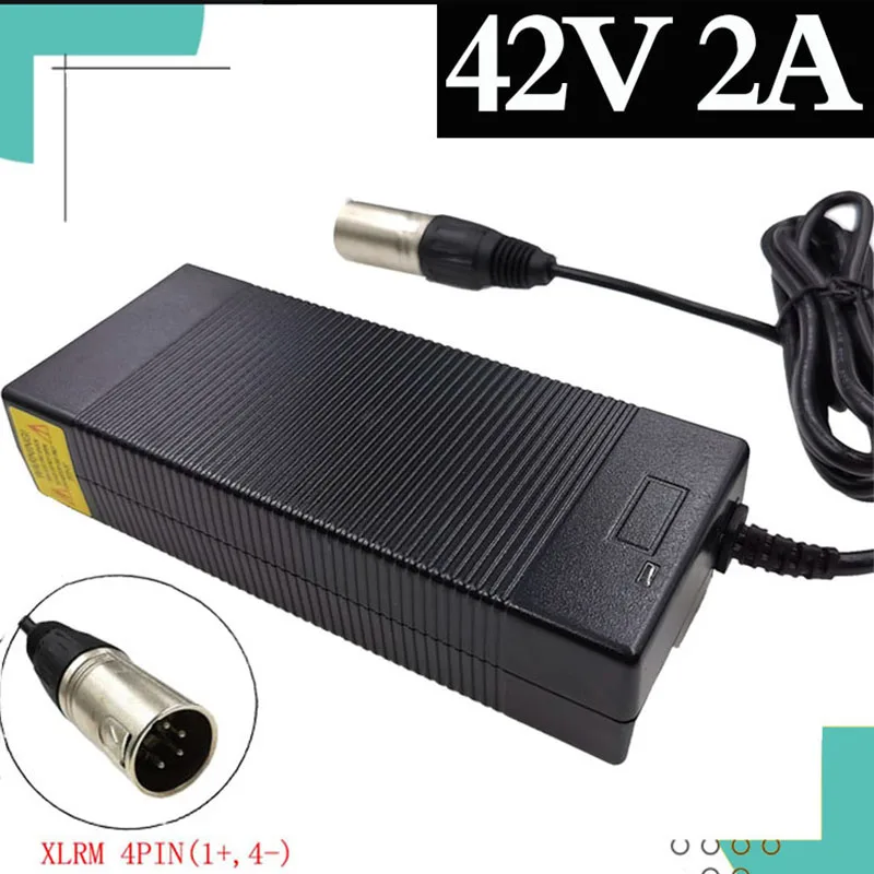 36V charger Output 42V 2A charger 4-Pin XLRM connector for 36V 10S  lithium battery pack