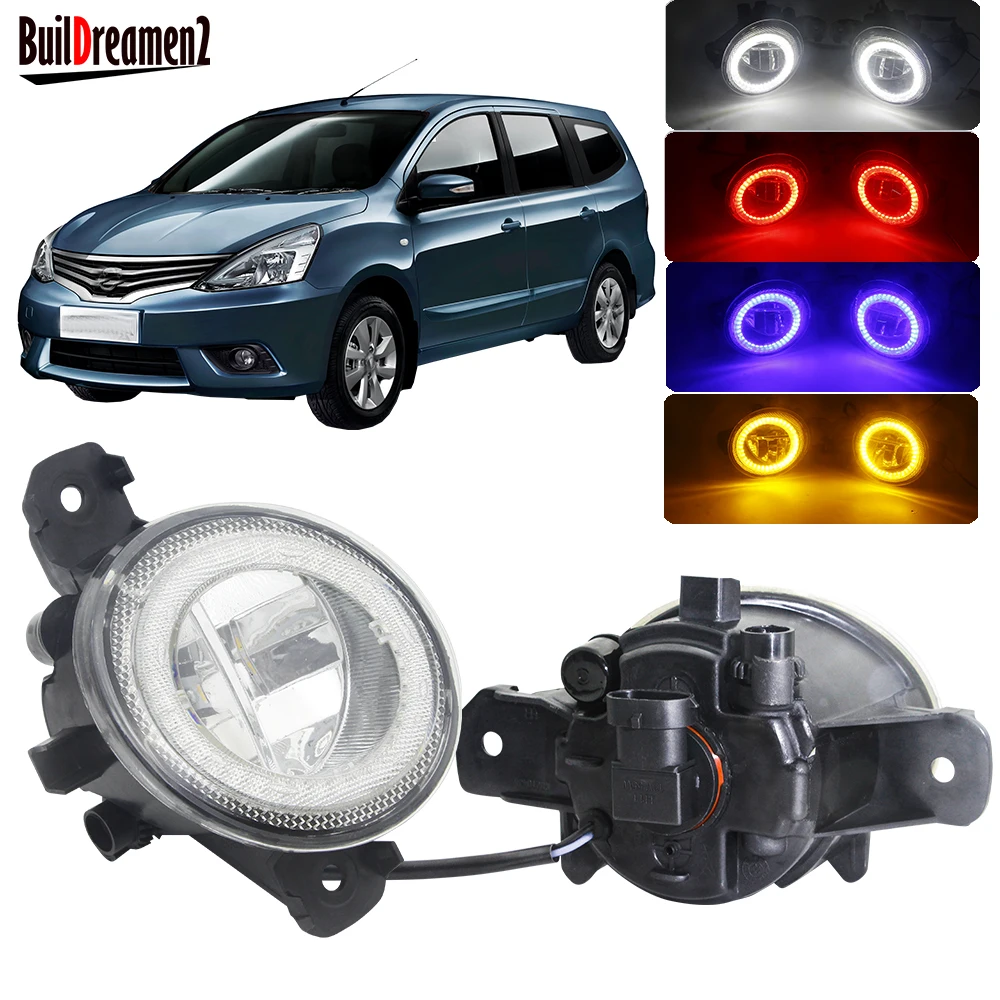 2 X Car LED Fog Light Angel Eye Daytime Running Lamp DRL 4000LM 12V Styling For Nissan Grand Livina Geniss L10 2007-2015