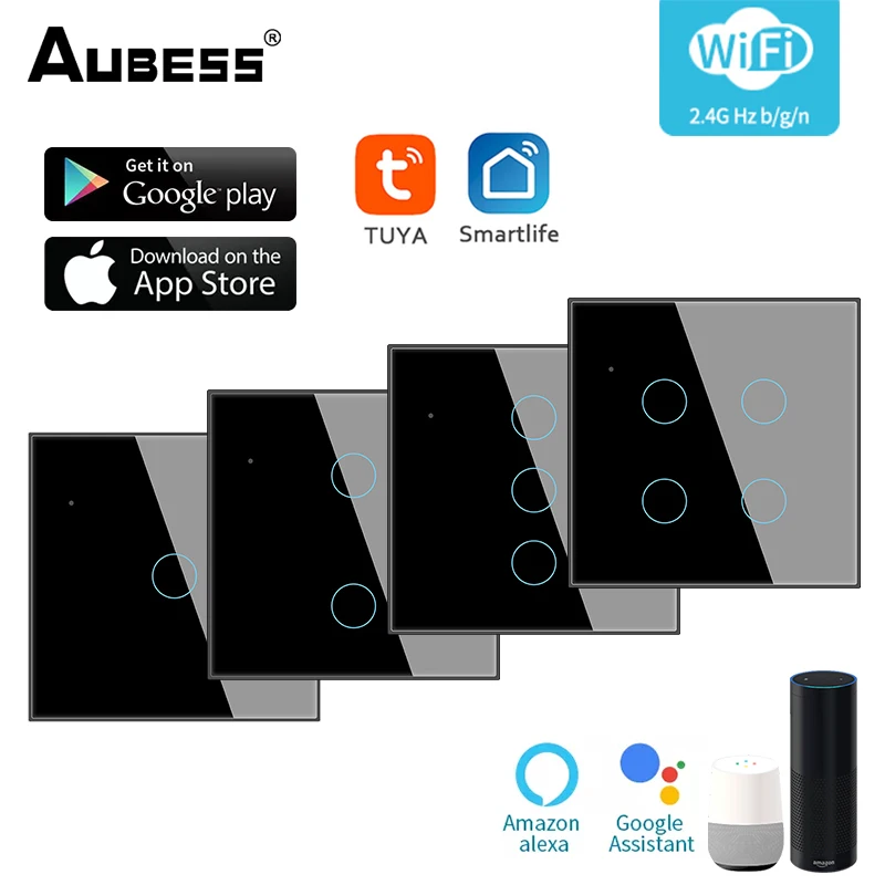 Tuya wi fi inteligente luz interruptor de toque inteligente vida/tuya app casa controle remoto interruptor de controle voz trabalho com alexa google casa ue