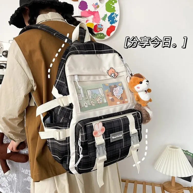 Nette Mädchen Überprüfen Rucksack Frauen Große Kapazität Ins Schule Taschen Für Teens Weiblichen Koreanischen Harajuku Schule Student Bookbag Damen