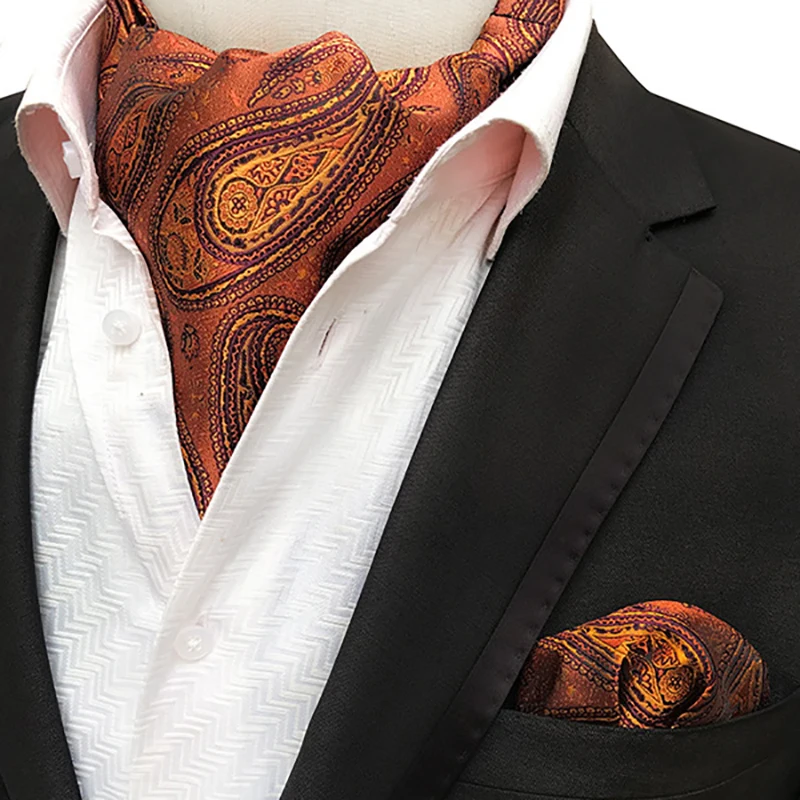 Brand Paisley Ascot Cravat Handkerchief Set For Mens Vintage British Fashion Accessories Neck Tie Pocket Square Graveata Gifts