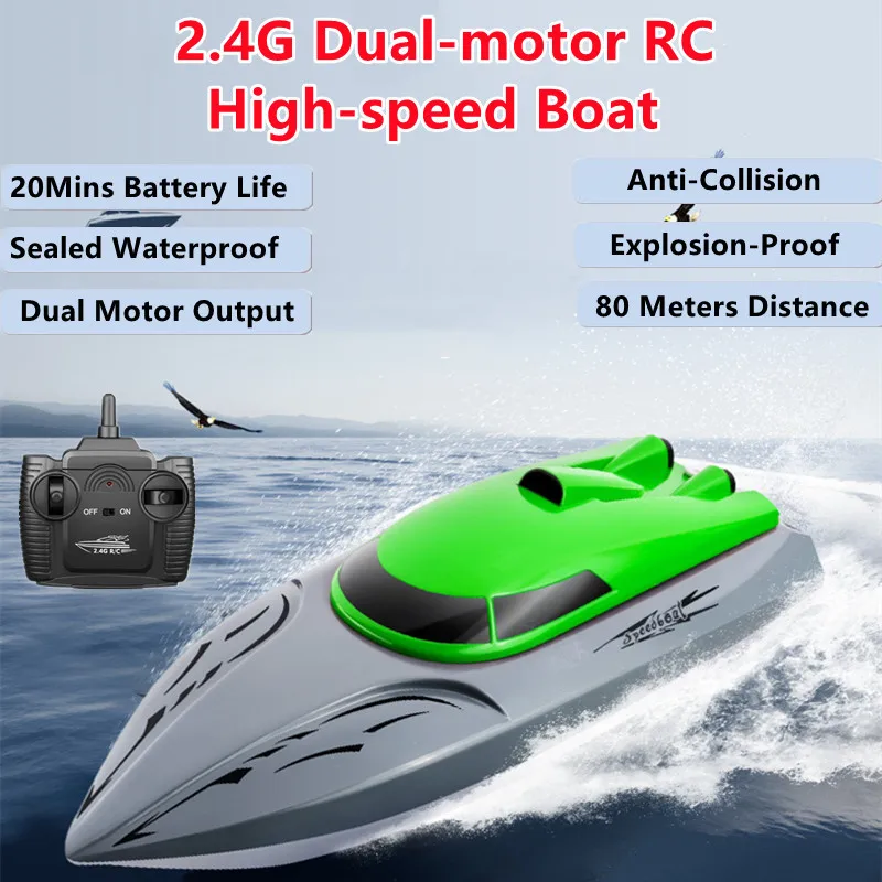 Sealed Waterproof 2.4G Remote Control Boat 20Mins Dual Motor Explosion-proof Anti-collision Summer Water High Speed RC Boat Toys