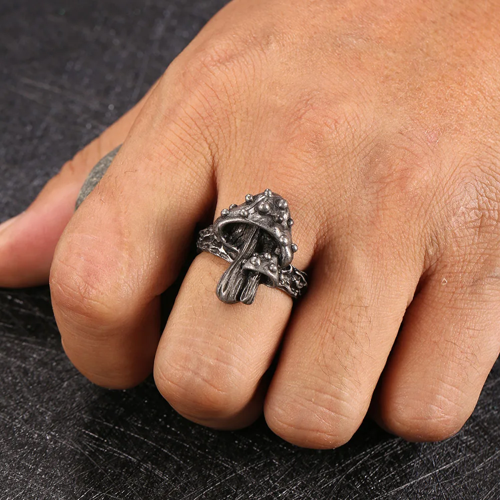 Anello a fungo Punk Vintage per donna uomo Rock Metal Plant Open Ring Street Hip Hop Cool Man Jewelry Rings