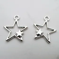 12pcs/Lot 21x26mm Hollow Star Charms Antique Silver Color Star Pendants for DIY Jewelry Making Charm