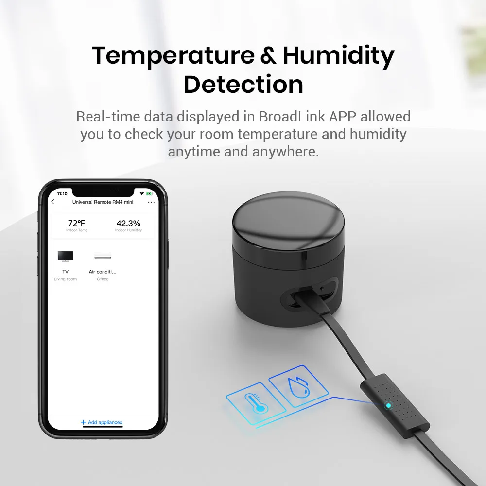 Broadlink-Sensor de temperatura y humedad RM4mini + HTS, controlador remoto IR WiFi para aire acondicionado, decodificador de TV, funciona con Alexa