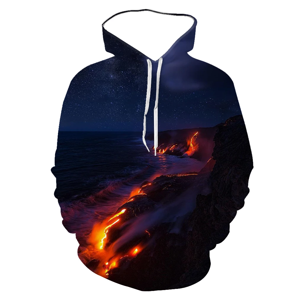 3D Creative Men\'s Volcanic Eruption Lava Spring And Autumn New Printed Hoodie European And American Trend Sports Baseball Shirt