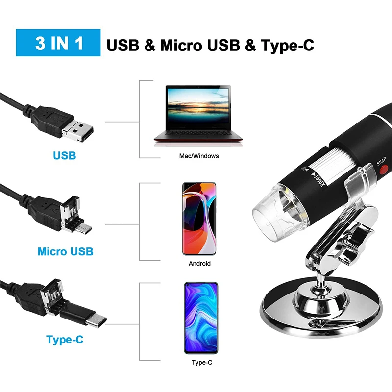 Microscopio digitale USB 40X-1000X fotocamera per microscopio portatile per studenti ingegneri biologia osservazione microbiologica