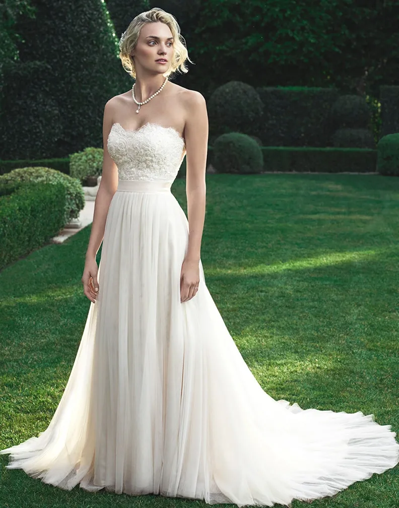 Robe de Mariée Trapèze en Tulle, Dos aux, Sans Bretelles, Bouffante, Modeste, Jardin, Nouvelle Collection 2023