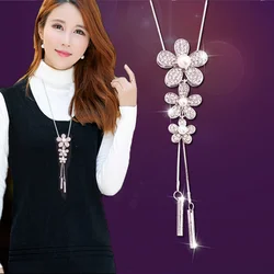 New Tassel Zircon Butterfly Sweater Chain Long Necklace Korean Swan Leaf Crystal Flower Pendant Necklace Jewelry for Women Gifts