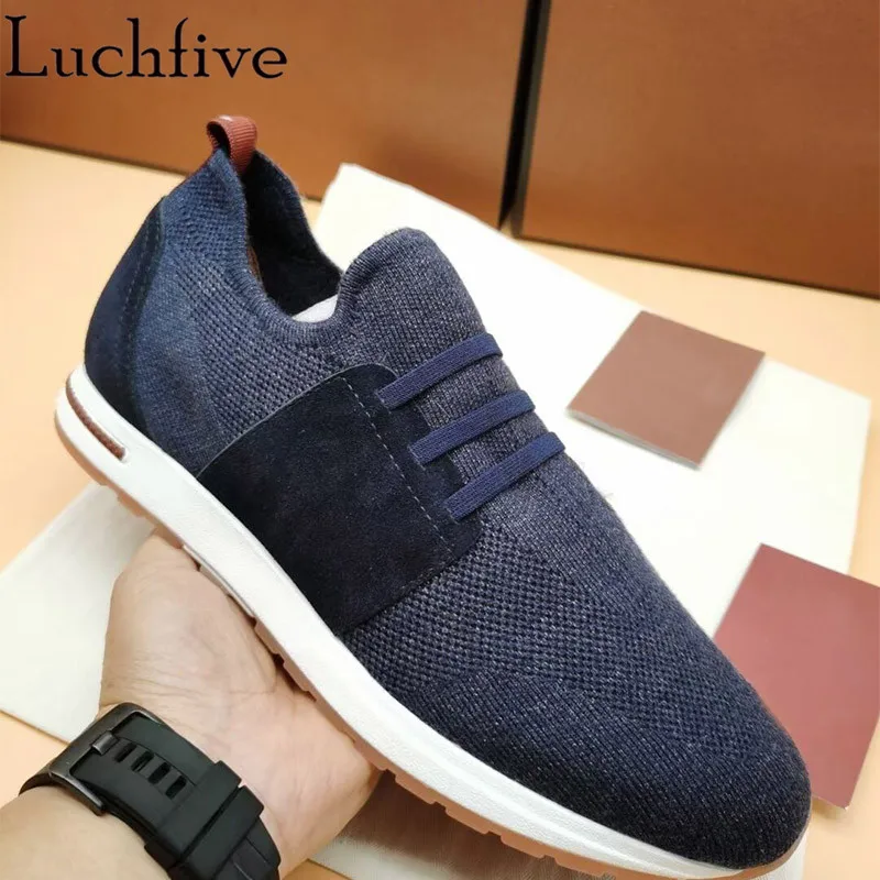 Men Knitted lace-up loafer Flat Shoes comfortable leisure Elastic slip-on Run Shoes Hot Sale Casual Brand Sneakers Shoes for man