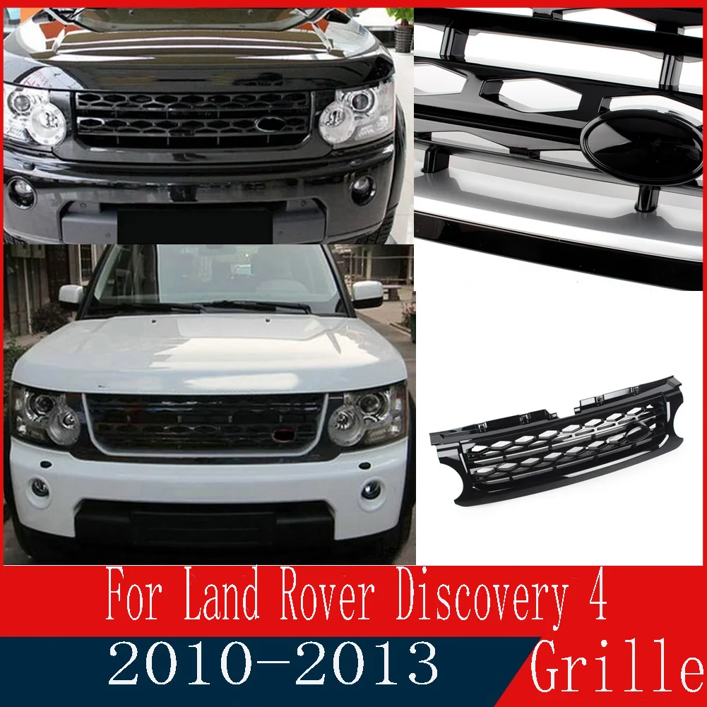 Car Styling Racing Grills For Land Rover Discovery 4 LR4 2010 2011 2012 2013 L319 Glossy Black ABS Front Mesh Grille