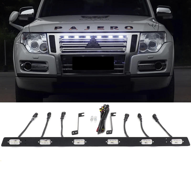 For Mitsubishi PAJERO V97 V93 V87 V73 Front Bumper Hood Grille LED Light Exterior decorative leds Car Modified lights Accessorie