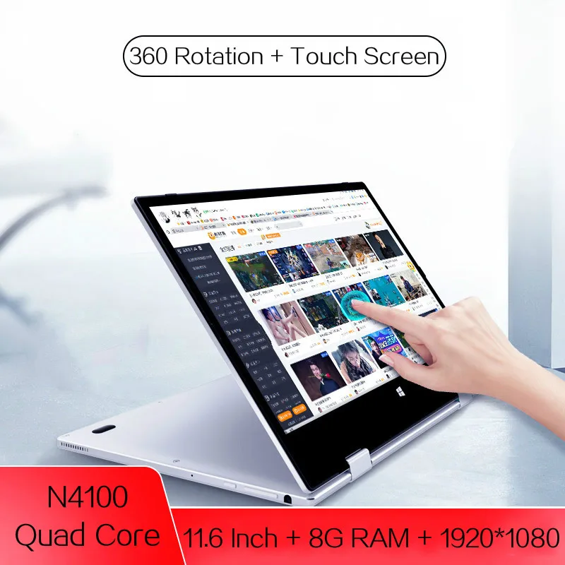 

11.6 Inch Touch Screen Laptop 4GB 128G DDR4 Windows 10 Pro Notebook Intel N4100 Quad Core YOGA Netbook 1920x1080 IPS 360° Type-C