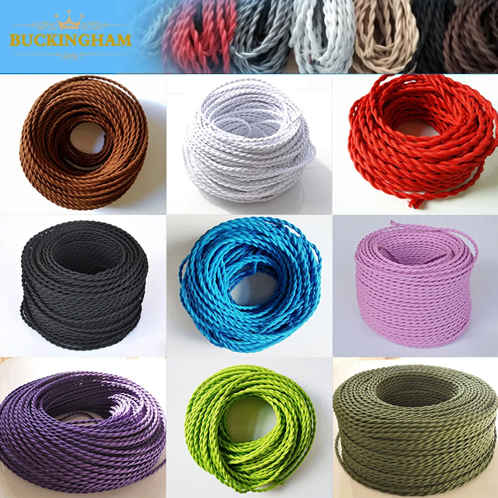 2 Core Electrical Wire Vintage Twisted Fabric Cable Woven 0.75mm*2 Cord Textile Cable Pendant Lamp Cord Edison Lighting wire