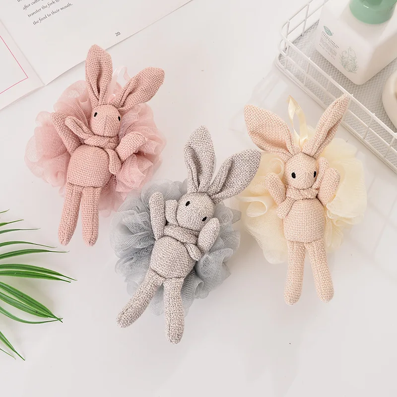 1PC Cartoon Bunny Bath Sponge Mesh Bath Ball Easter Decoration Body Exfoliating Sponge For Bath And Sauna Bathroom Accessories