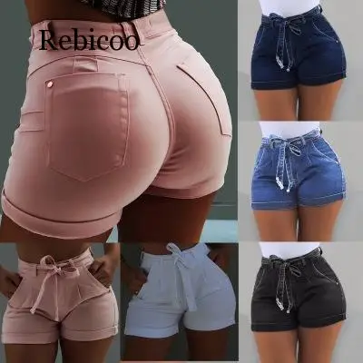 

Women Summer High Waist Denim Shorts Skinny Washed Short Jeans Pants Ladies Casual Bandage Short