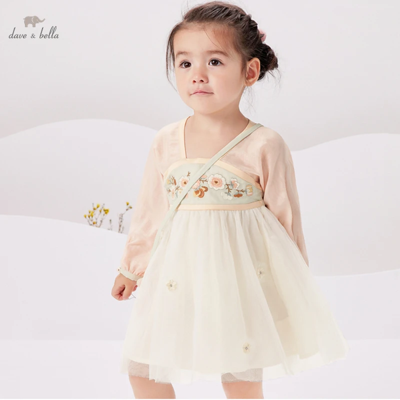 

DB1220756 dave bella spring baby girls fashion floral dress with a small bag party dress children girl infant 2pcs clothes