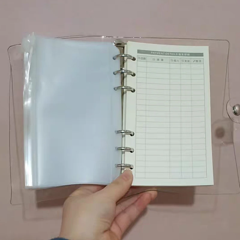 A5/conjunto de pvc macio claro capa fichário conchas 6 anel orçamento bolso zíper pasta saco caderno diário escola material de escritório papelaria