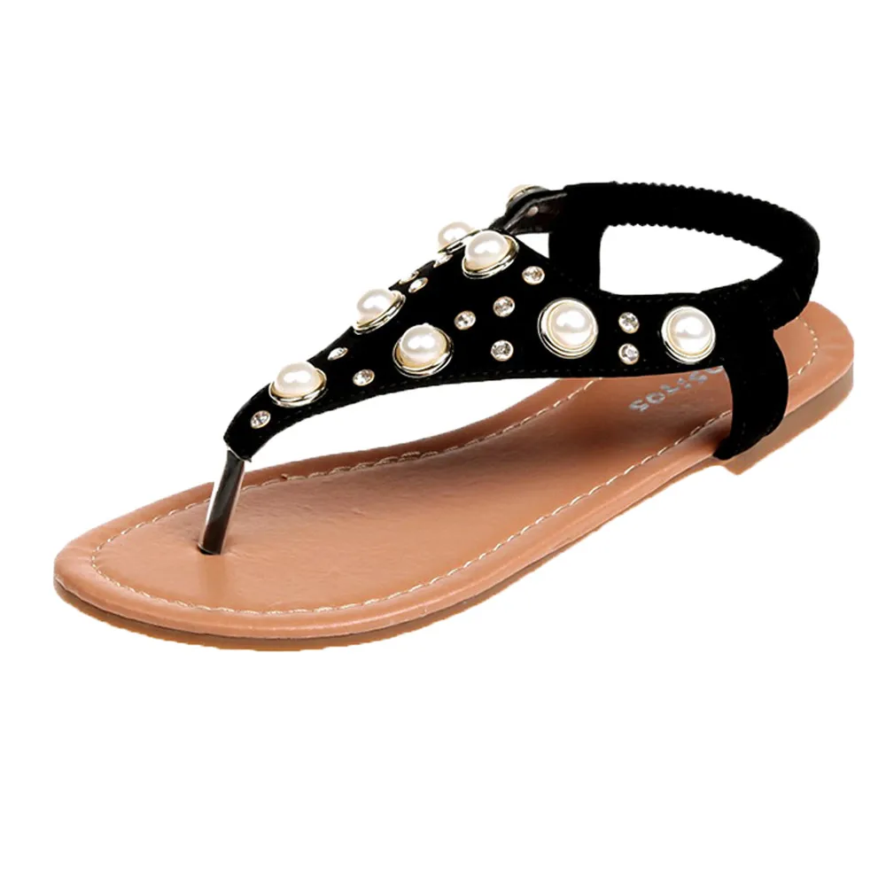 Strap Flat Casual Bohemian Ladies Thong Sandals Diamond Beads Slippers Ankle Slingback Flats Flip Flops Shoes Beach Sandals