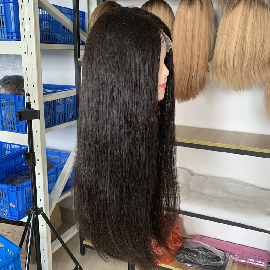 

Gorgeous 100% European virgin hair lace top wig top quality human hair natural black color Jewish wig Free Shipping