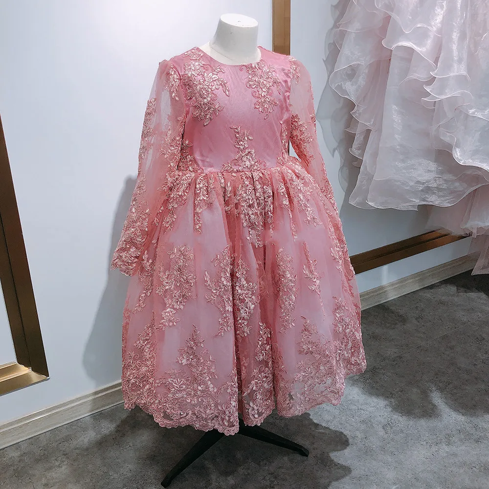 Pink Lace Children Clothing Princess Kids Dresses For Girls Causal Wear Dress 1-14Years Girls Dress Vestido Robe Fille