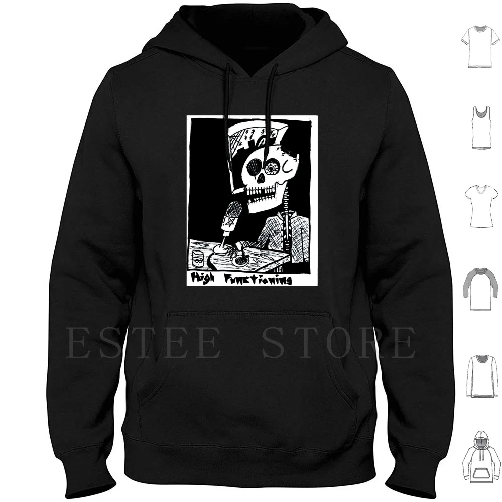 High Functioning Hoodies Long Sleeve Podcast Punk Metal Funny Skeletons Hand Drawn Cool High Functioning Suicide