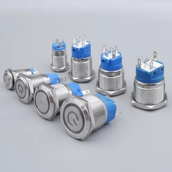 Power Push Button Switch 12v without Fixation Light Switch Start Stop  220V Backlit PC Momentary Metal Mechanical Angel Eyes LED
