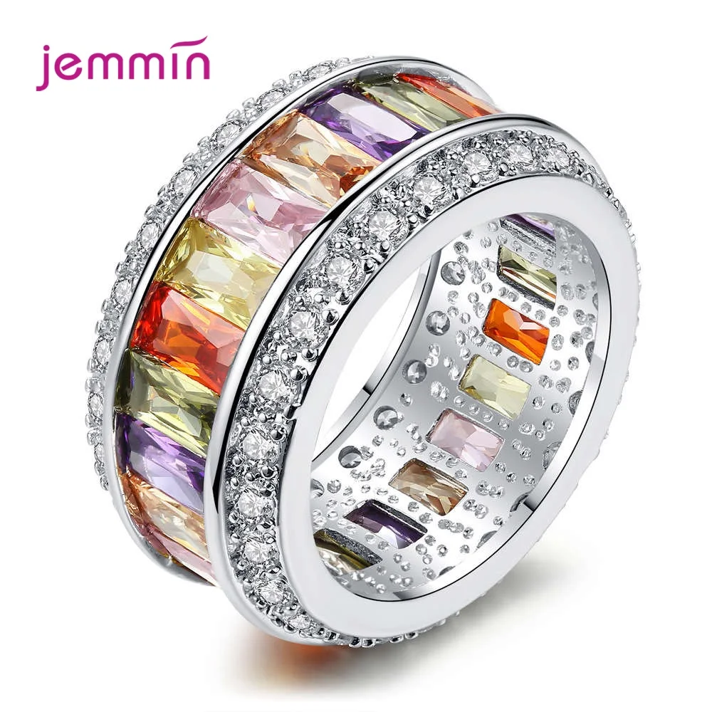 

Boutique AAA Cubic Zirconia 925 Sterling Silver Rings For Women Bohemian Colorful Rainbow Ring Party Jewelry New Airrivals