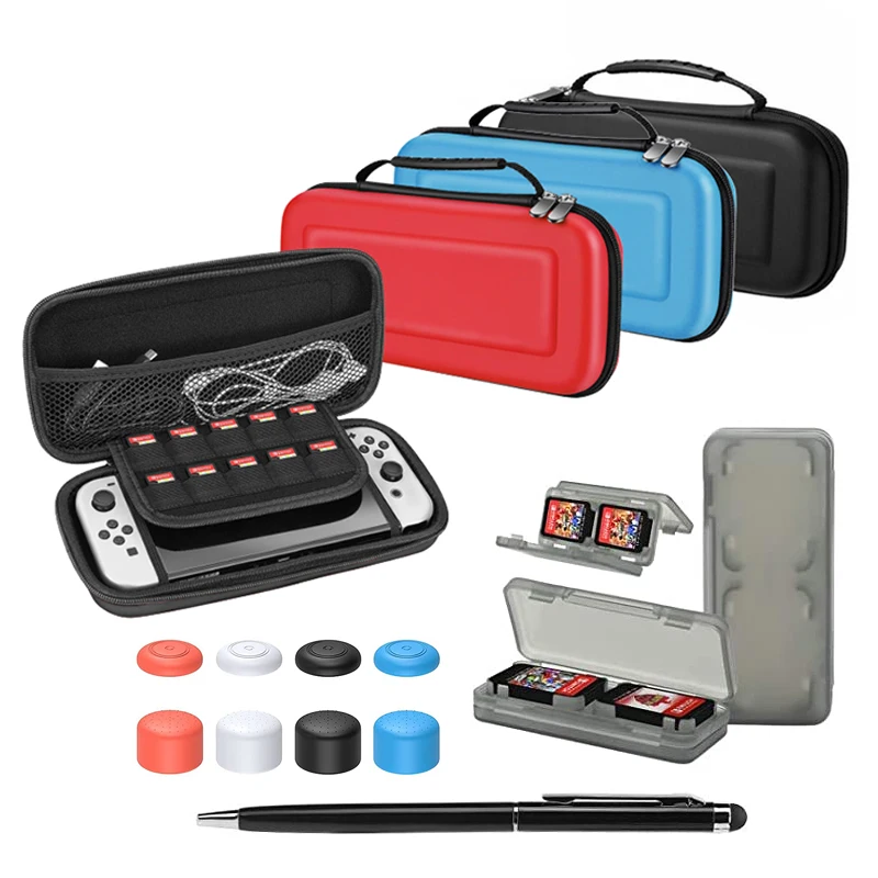 Gaming Accessories Bundle Carrying Case with Card Slots PC Protector Bag for Nintendo Switch OLED Console and Joy-con