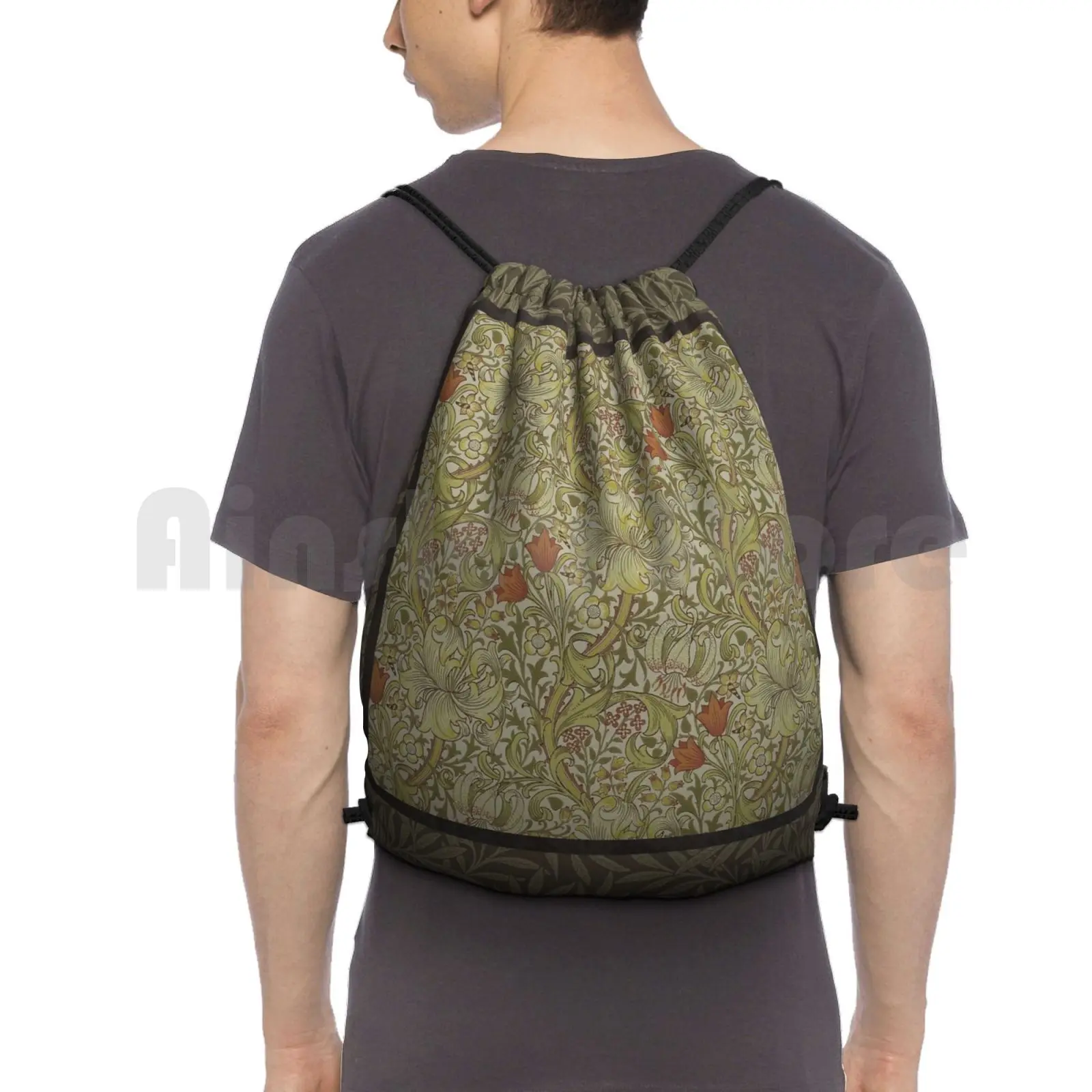 William Morris Floral Lily Willow Art Print Design Backpack Drawstring Bags Gym Bag Waterproof William Morris Morris