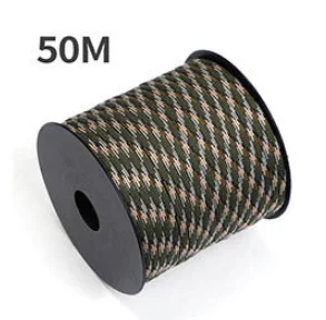 50 m, 1 Rolle, 4 mm, 7 Ständerkerne, Paracord für Überleben, Fallschirmschnur, Lanyard, Camping, Klettern, Campingseil, Wandern, Wäscheleine