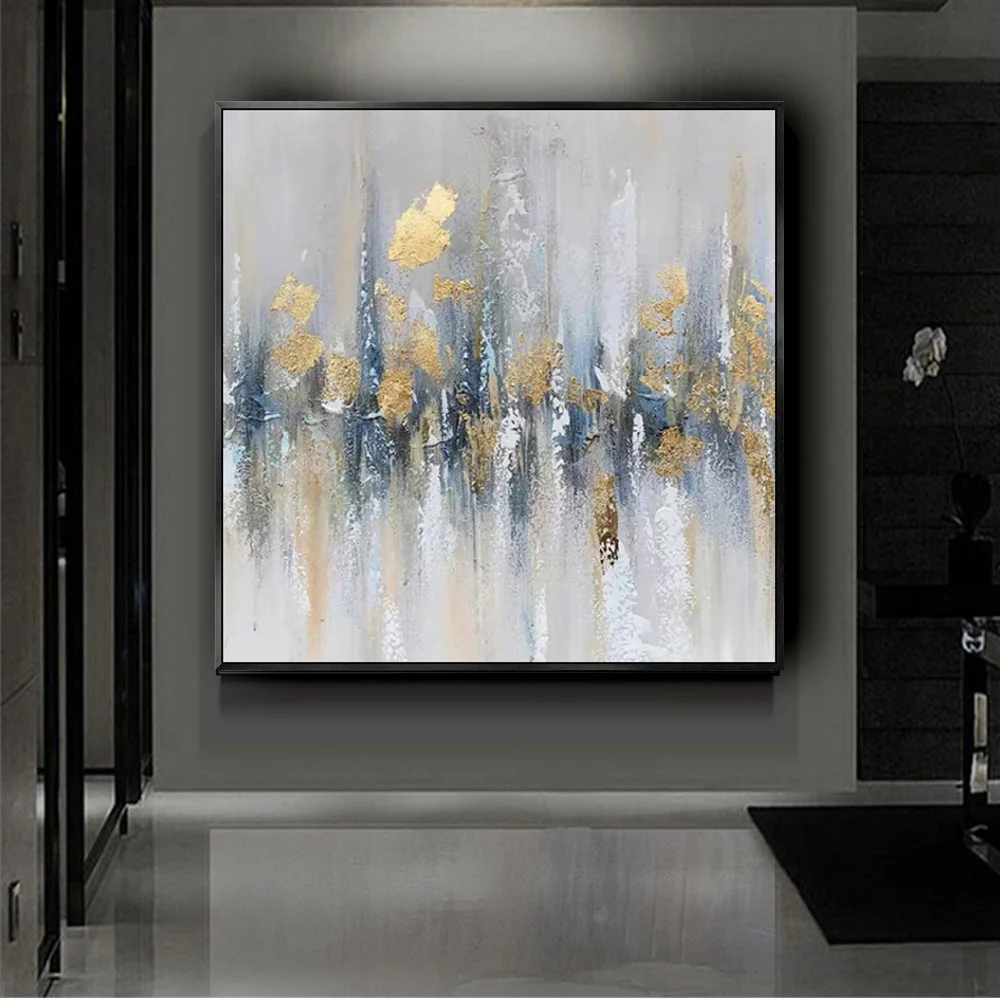 

Handpainted Oil Paintings Abstract Canvas Home Decoration Painting Navy Blue Gold Painting For Home Decor Living Room Wall Art