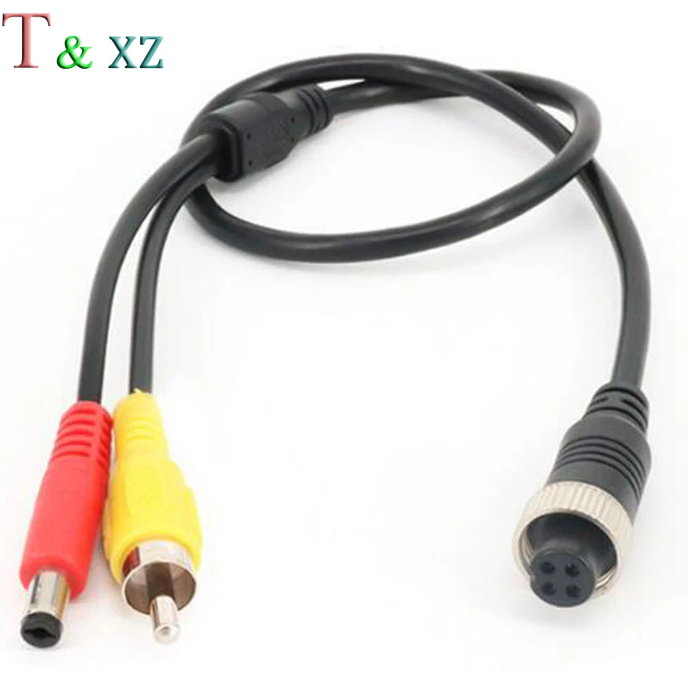 4-Pin Aviation Female to RCA Male & DC Jack Male CCTV Vehicle Cam Adapter Cable Audio Camera cable 50 cm